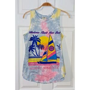 Simply Southern Tank Top Whatever Floats Your Boat Graphic Tie Dye Medium‎